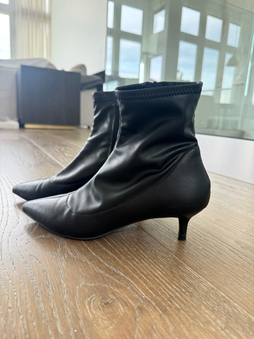 Free People Women's Black Pointed Kitten Heel Ankle Boots
